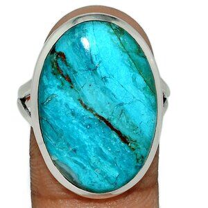 New - Large Rare Peruvian Blue Opal 925 Sterling Silver Ring - Size 9.5